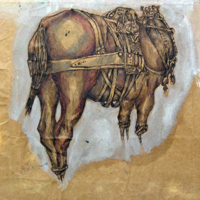 Cut legs, 30x30-cm | Ink and water color on brown paper, 1976